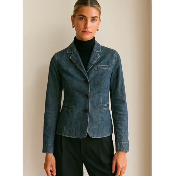 Ann Taylor Structured Denim Blazer Classic 90s Minimalist Tailored Jacket - Picture 1 of 11